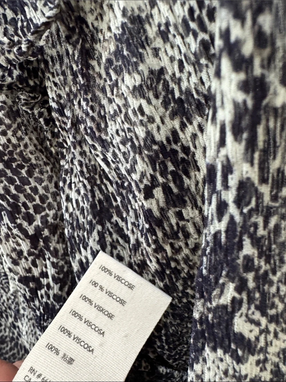 #595 FREE PEOPLE Roma Sheer Smocked-Neck Animal Print Blouse - Black & White